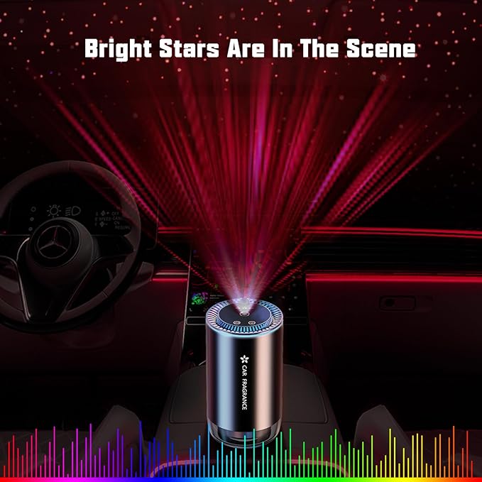 TQCOCOW Smart Car Air Freshener Diffuser with Starry Sky Projection and 50ml Perfume, 3 Mode Adjustable Rechargeable Car Aroma Diffuser,Auto On/Off Intelligent(Ocean)