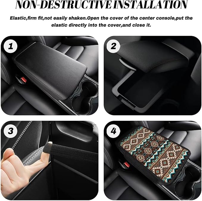 Boatee Navajo Auto Center Console Cover Southwest Arm Rest Cover for Car Easy to Install Dust-Proof Car Console Organizer Center Console Cover Comfort Car Center Console Cushion Pad Brown