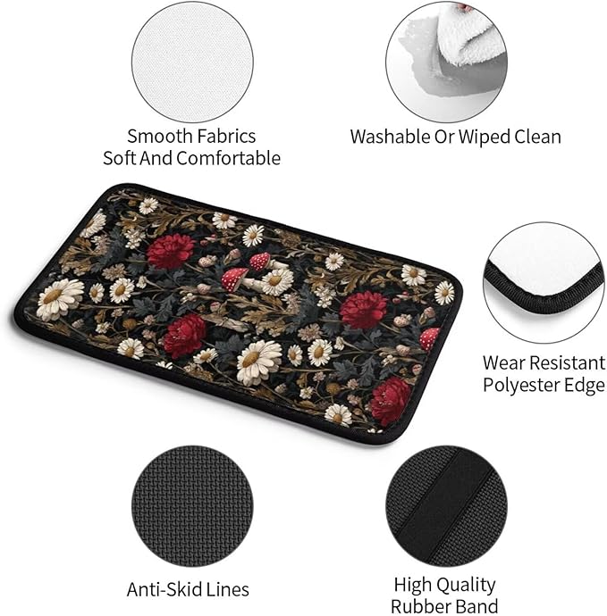 Red Floral Center Console Cover for Sedans Vans Truck Vehicles, SUVs Vintage Mushroom Black Arm Rest Cushion Pad Armrest Cushion Covering Padding Anti-Scratch Lid Covers
