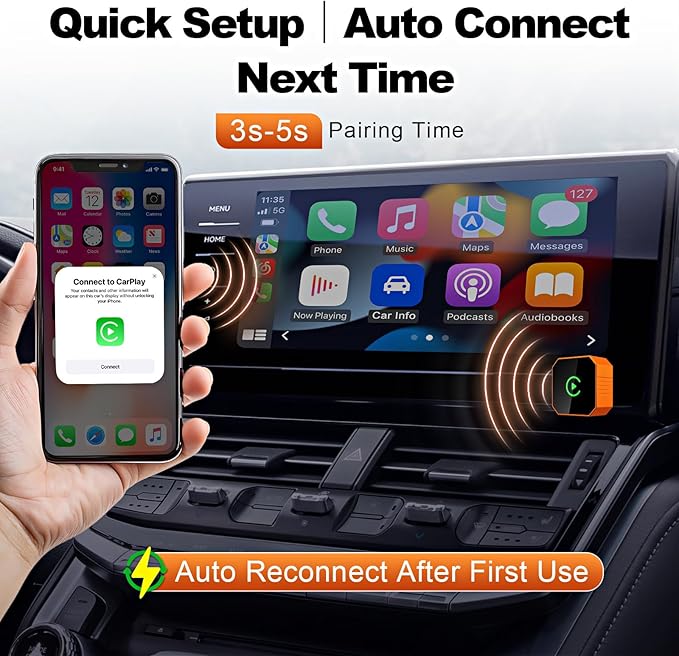 Wireless CarPlay Adapter 2026 Upgraded 2-in-1, Plug & Play for Apple iPhone iOS 10+ & Android 11+, Compact Mini USB/Type-C Port, Fast Auto-Reconnect & Stable No-Latency Connection
