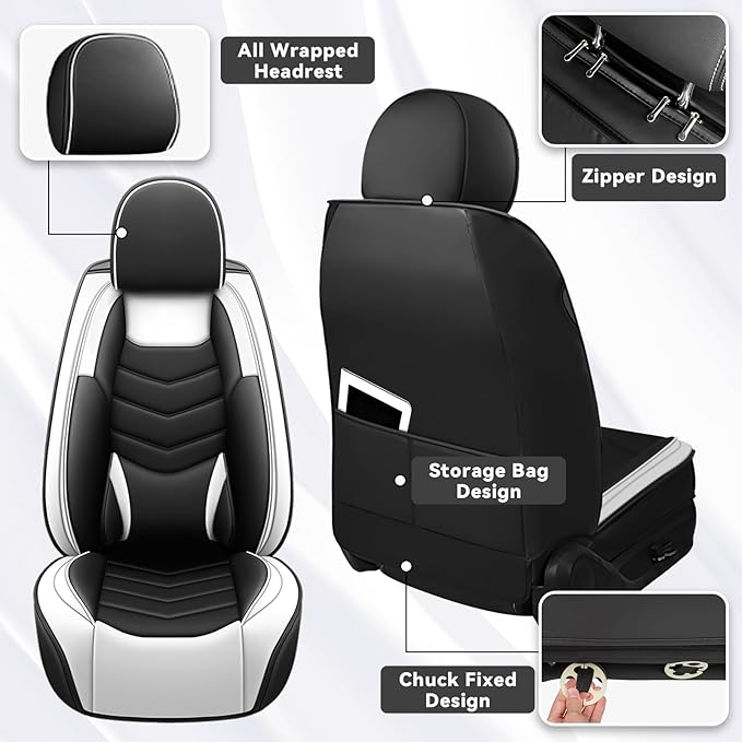Car Seat Covers Fit for Chevy Trax 2015-2025, Side Airbag Compatibility, 3D Lumbar Support and Seamless Fit, Easy to Clean Sports Seat CoverFull Set, Black White