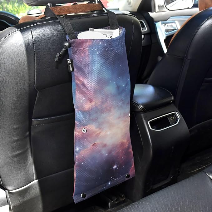 ALAZA Hanging Car Trash Bags Garbage Bag Trash Can for Back Seat Small Nebula 2 Washable Storage Bag Retractable 2 Pack