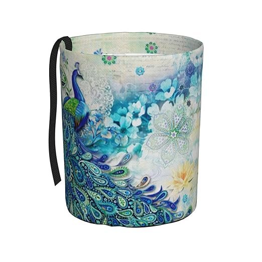 Peacocks and Flowers Car Trash Can Leak Proof Hanging Waterproof Garbage Can Multipurpose Trash Bin for Car SUV Front Seat Headrest Collapsible and Portable Storage Pocket