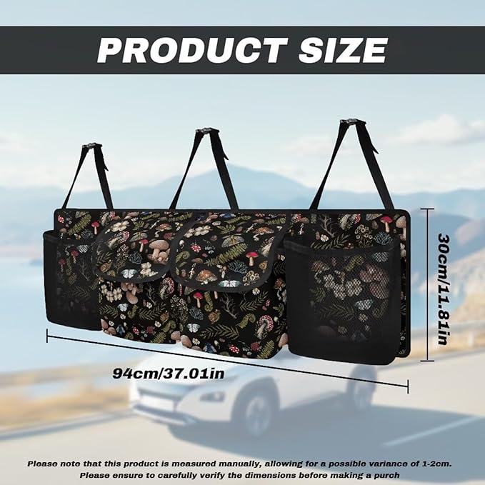 Mushroom Forest Car Trunk Organizer, Large Capacity Auto Backseat Hanging Storage Bag with Adjustable Strap & 4 Pockets, Space Saving Car Back Seat Cargo Bag, Car Interior Accessories