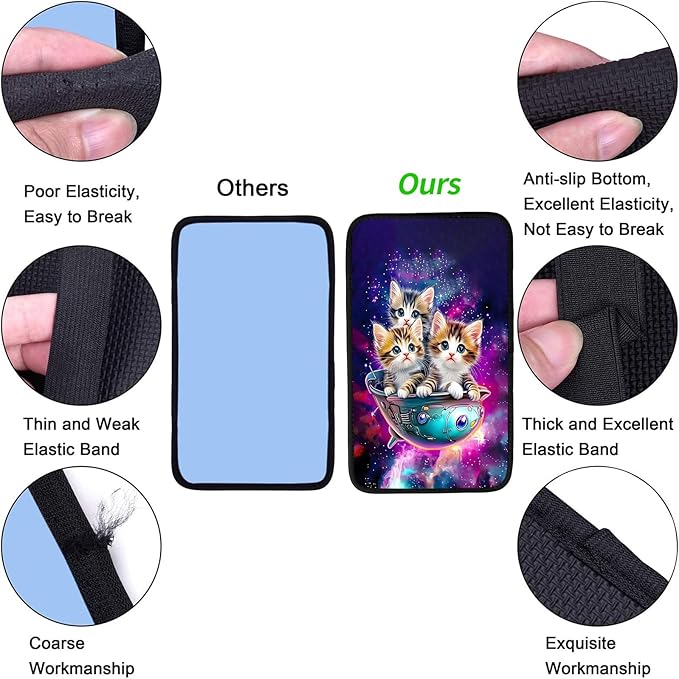 JANENFNA Car Armrest Cover Pads Universal Fashion Cute Auto Center Console Armrest Cover Pad with 2PCS Car Coasters Soft Waterproof Car Armrest Seat Protector for Women,Cute Cat in Spaceship