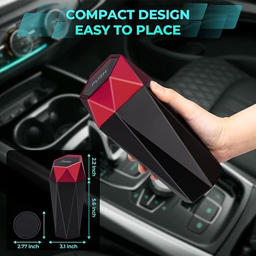 Car Trash Can with Lid, Portable 2 Packs Mini Cup Holder Garbage Bin for Office Home Use, Red