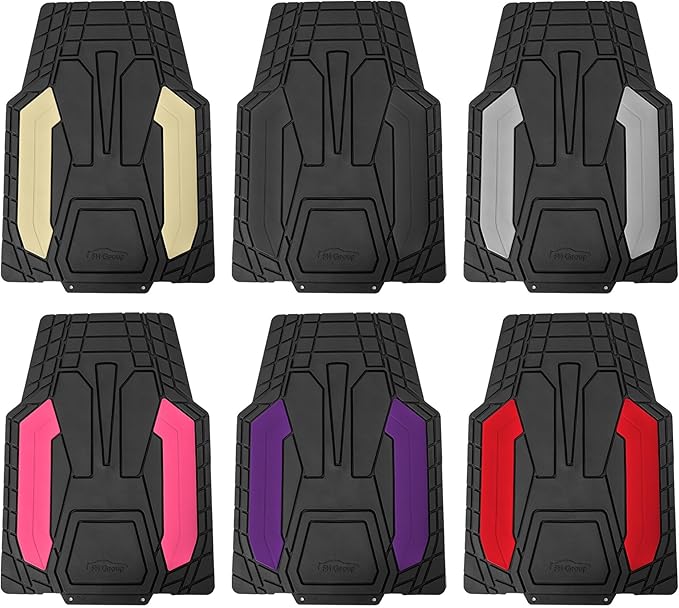 FH Group Automotive Floor Mats, Heavy-Duty Rubber, Stripe Design, Universal Fit Full Set, Trimmable Climaproof Floor Mats for Most Sedan, SUV, Truck, Beige