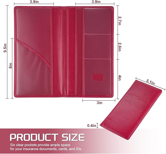 JUSTTOP 2Pack Car Registration and Insurance Holder,Car Document Holder for Cards License with Magnetic Shut,Vehicle Glove Box Car Organizer for Documents, Cards, License(Rose red)