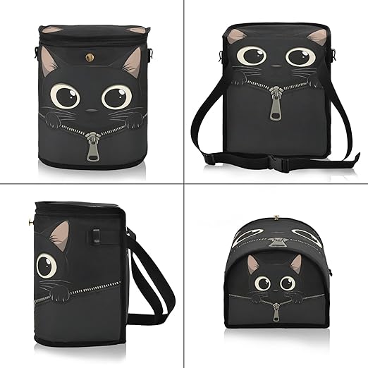 MNSRUU Car Trash Can with Lid, Black Cat Zipper Car Trash Bag Hanging Organizers and Storage for Front Back Seat, Leak-Proof Trash Bin