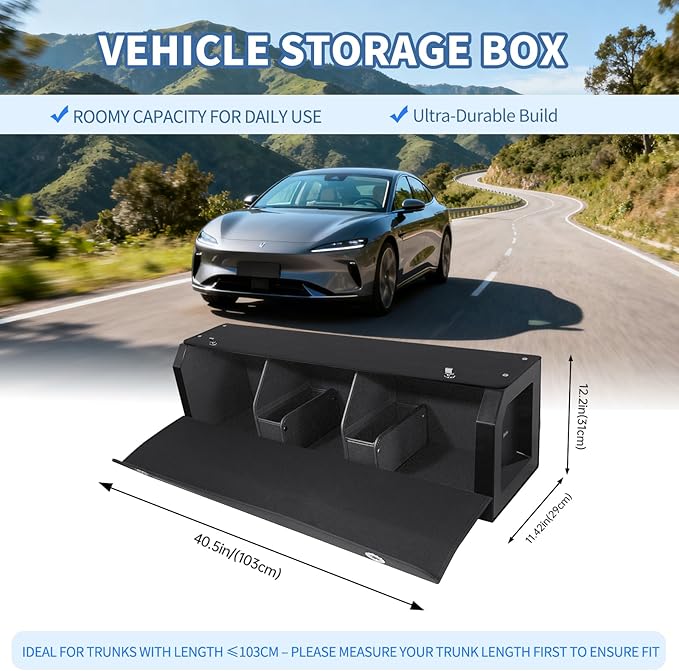 XCF Car Trunk Organizer Sturdy Car Storage Organizer with Lid and Push-pull Handle Collapsible Leather Cargo Organizer for Suv, Truck, Sedan, Van (Black, 40.5 x 11.4 x 12.2in)