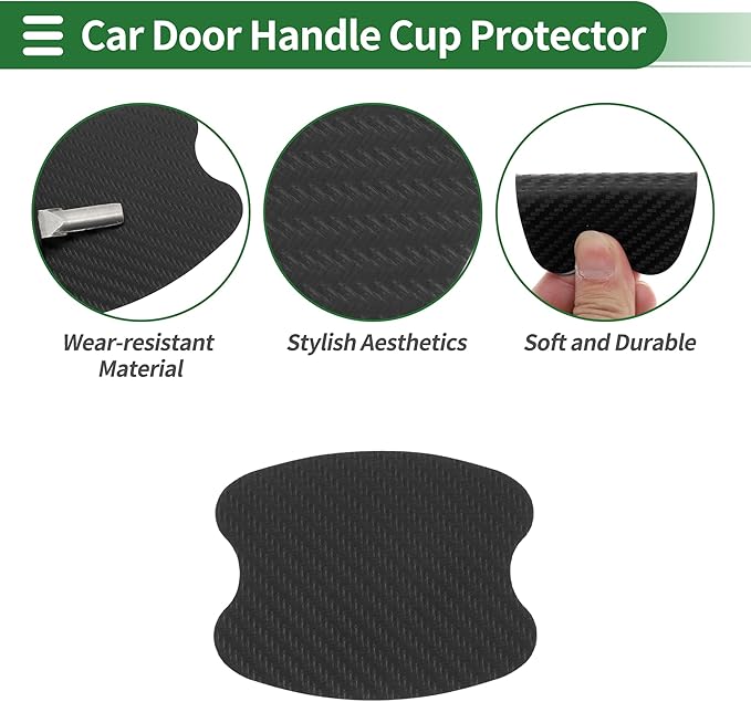 Motoforti Car Door Handle Cup Protector Door Handle Scratches Protective Films 2.67"x3.34" Anti-Scratches PVC Carbon Fiber Black 4 Pcs
