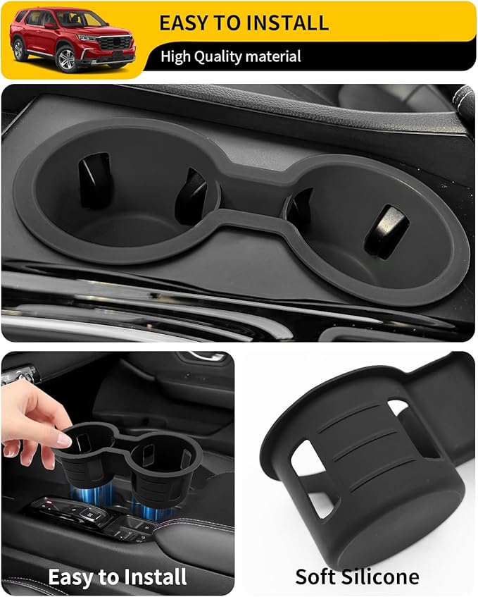 Maxzina Cup Holder Compatible with 2023-2026 Honda Pilot Car Center Console Cup Holder Silicone Insert Storage Box Interior Armrest Organizer for 2024-2026 Honda Ridgeline&Passport Accessories (Black)