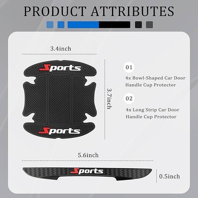 8PCS Car Door Handle Protectors,Stylish PVC Car Door Edge Protector with Sport Word Can Avoid Scratching,Universal Car Door Handle Cup Protector Suitable for Most Vehicle (Black)