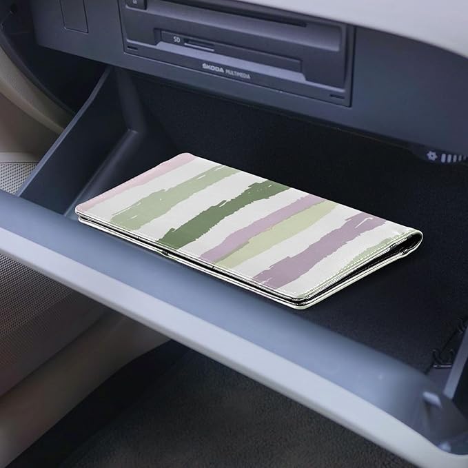 Qilmy Simple Solid Color Stripes Car Registration and Insurance Holder, Premium Pu Leather Vehicle Glove Box Organizer, Prefect Car Essentials Wallet for Driver License, Cards & Essential Documents783