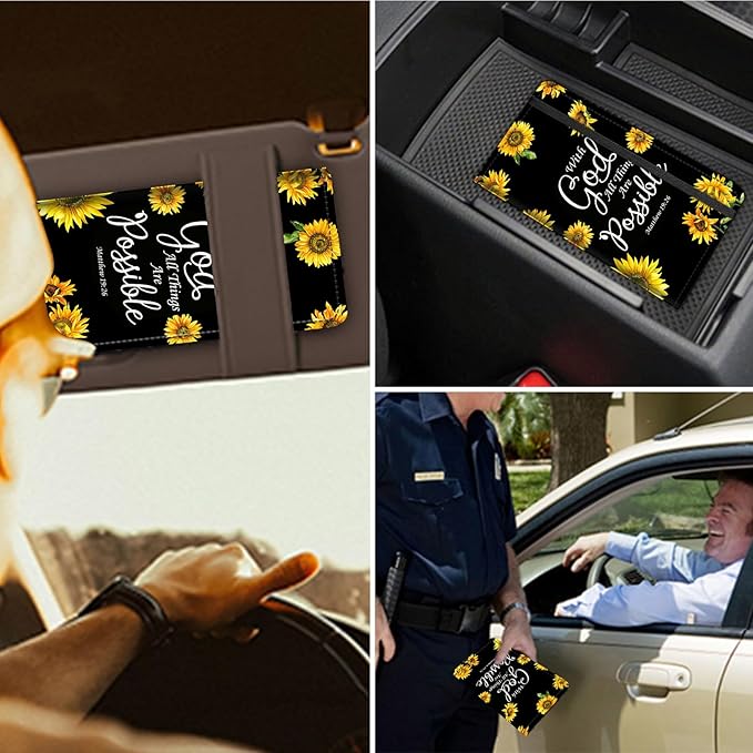 RAUEDWDJS Car Registration and Insurance Holder,Leather Vehicle Glove Box Organizer Wallet Case for Driver's License,ID Key Information Cards-Sunflower Matthew 19:26