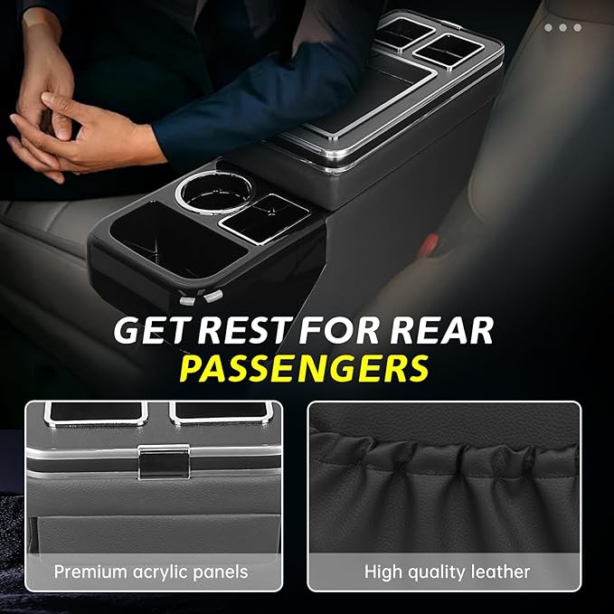 LORPHEIR Universal Center Console Organizer for VW T5 T6, Peugeot Traveller, Mercedes, Opel, Toyota - Between Seats Storage Box with Sliding Compartment, Cup Holders and Phone Slot, Black