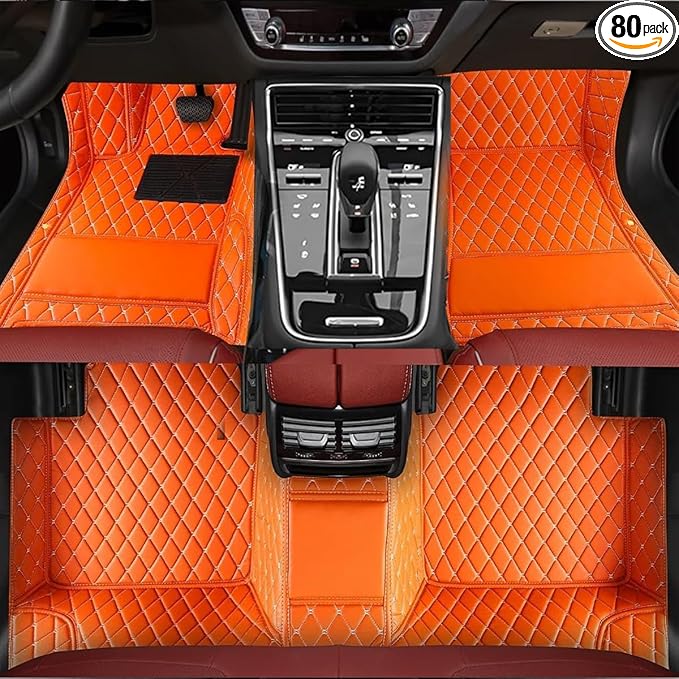 TREGOO All Weather Car Mats Custom Fit Non Slip Floor Mats for 1998-2025 Cars Personalized Leather Protection Pads Suitable for Men Women (Orange)