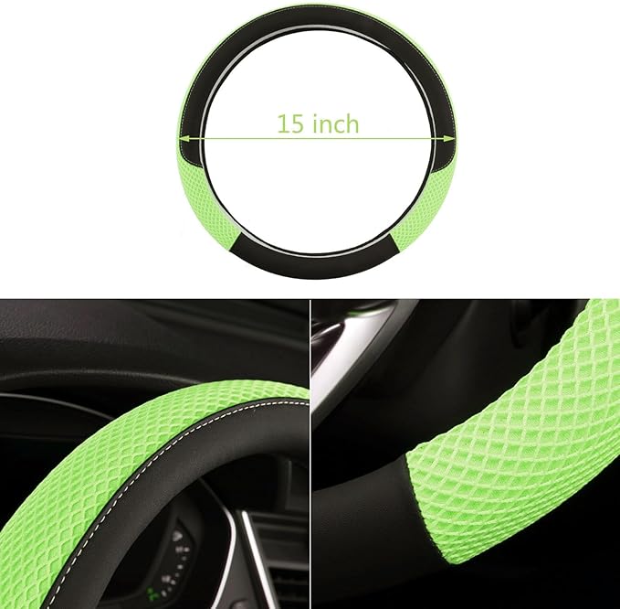 Cxtiy Premium Ice Silk Steering Wheel Cover - Soft, Breathable, and Anti-Slip for Ultimate Comfort and Style Universal Fit Most of Cars SUV Auto Vehicle (C-Green)