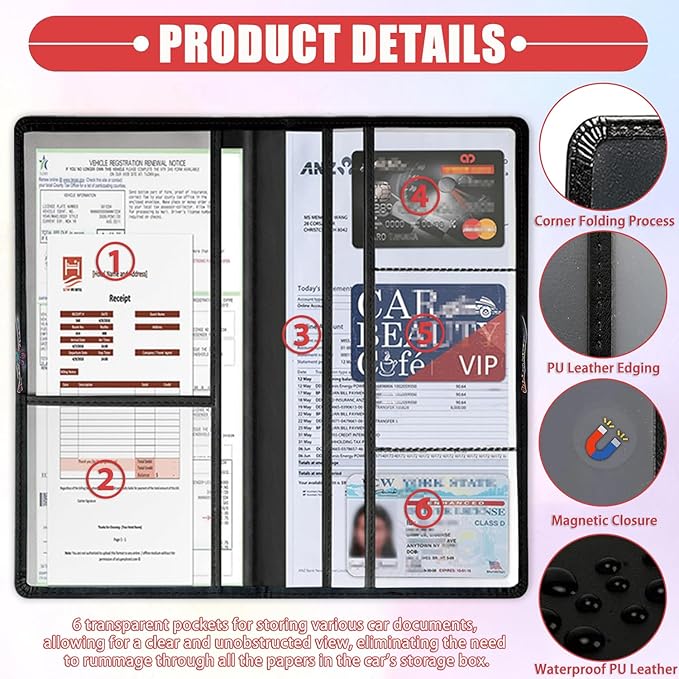 Car Registration and Insurance Card Holder for Women Men, Waterproof PU Leather Glove Box Car Organizer with Magnetic Shut, Vehicle Document Holder for Driver License,Cards, Elephant Sunflower