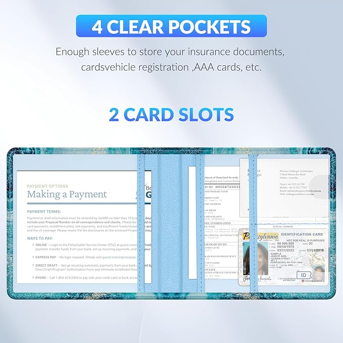 Pisypox Car Registration and Insurance Card Holder，Vehicle Glove Box Car Organizer，Accessories Case for Storing Driving Licences, Cards, Documents