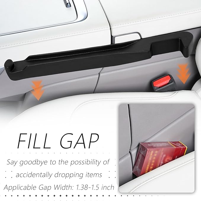 2PCS Car Seat Gap Filler Organizer with Side Hooks + Grooves,3 in 1 Car Seat Side Gap Filler for Filling Crevices and Storing Items,Updated No Drop Seat Guard Vehicle Accessories (Black)