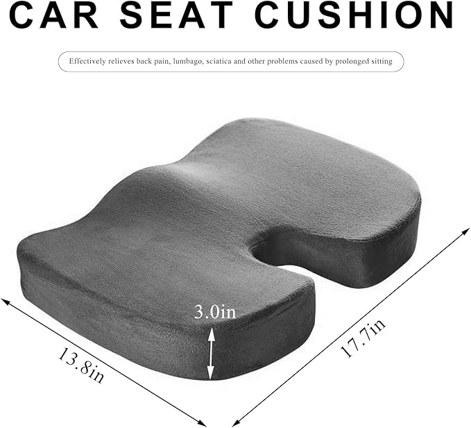 Car Seat Cushion, Memory Foam Cushion for Tailbone Pain & Sciatica Relief, Ergonomic Seat Cushion Comfortable Chair Relief Pillow for Car Office Wheelchair, car Accessories (Gray)