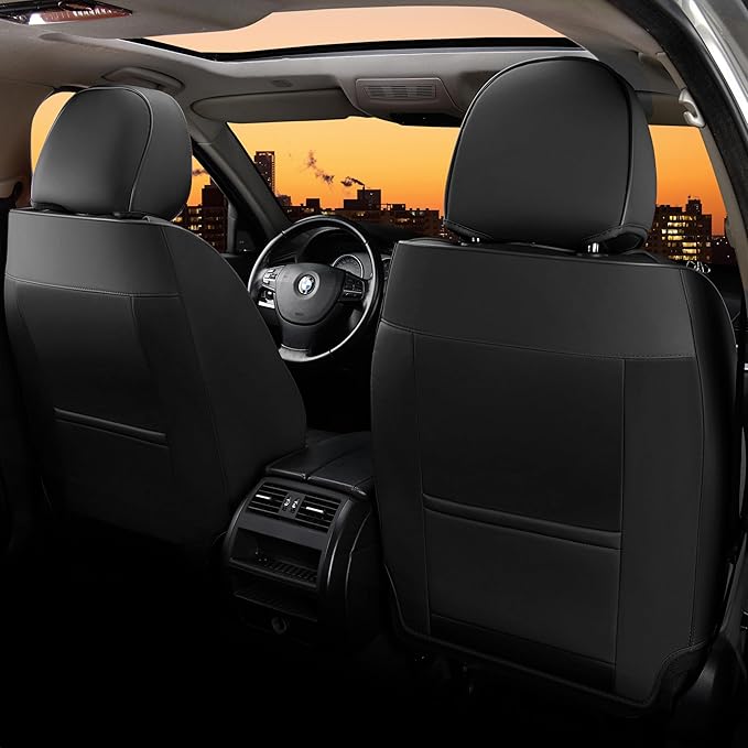 FLORICH Car Seat Covers, Leather Seat Covers 2PCS,Waterproof Front Seat Cover for Cars, Luxury Leatherette Car Seat Cushion, Automotive Black Seat Covers for Sedan SUV Pick-up Truck