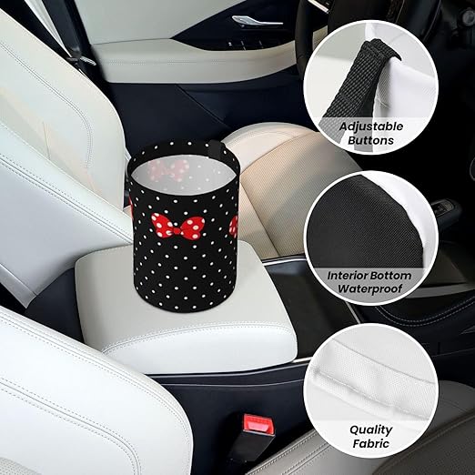 Cute Black Dots Red Bow Car Trash Can Garbage Cans Foldable,Small Hanging Car Organizer Storage Bag Leak Proof, Auto Back Seat Trash Bin Universal for Truck, SUV, Outdoor Travel