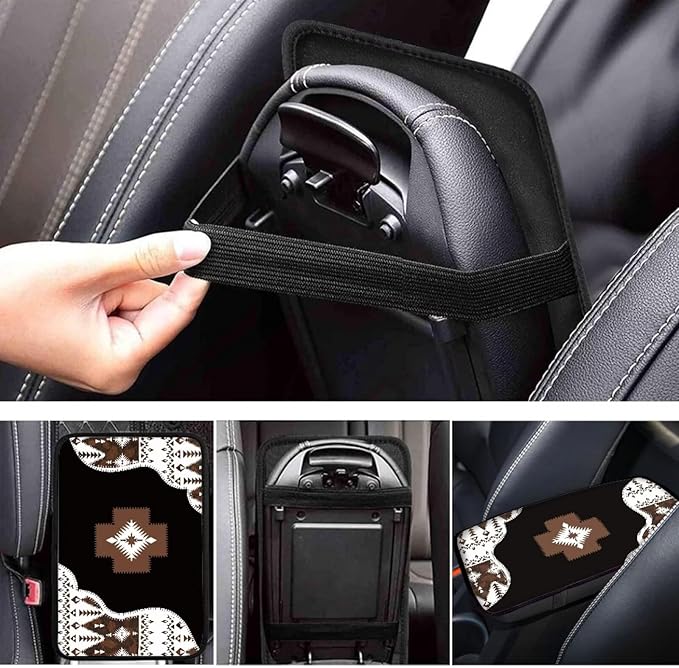 Center Console Cover for Women Men Southwestern Car Accessories Armrest Cover Center Seat Box Pad, Tribal Aztec