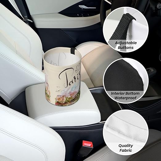 The Famous Paris Eiffel Tower Car Trash Can Leak Proof Hanging Waterproof Garbage Can Multipurpose Trash Bin for Car SUV Front Seat Headrest Collapsible and Portable Storage Pocket