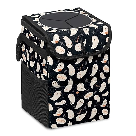 GVGHIDZ Car Trash Can – Multi-Purpose, Lightweight and Portable with Durable Water-Resistant Coating, No Installation Required, Practical and Ample Capacity, Variety of Colors Halloween Ghost Pumpkin