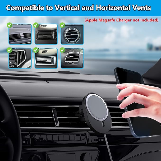 Car Vent Holder for Apple MagSafe Charger Compatible with iPhone 14/14 Plus/14 Pro/14 Pro Max and iPhone 13/12 Series(Charger not Included)