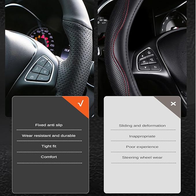 Car Steering Wheel Cover Microfiber Leather Stitch Wheel Wrap Fit for Hyundai Elantra 4 2016-2018 Solaris 2017 Accent 2018,Black