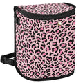 Leopard Print Car Trash Can Pink Animal Skin Car Garbage Bag with Lid Hanging Waterproof Leak Proof Vehicle Storage Bin