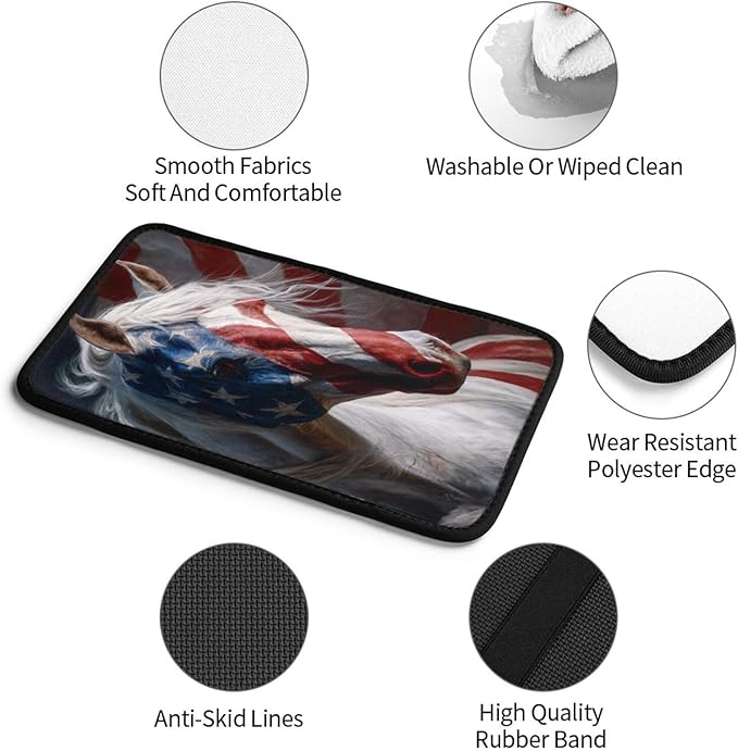 American Flag Horse Center Console Cover Pad, Car Armrest Seat Box Cover Cushion Universal for Most Vehicle SUV Truck, Car Interior Accessories Decor, Protect from Pet Claws & Dirt