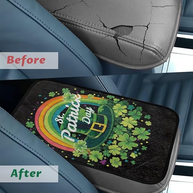 Bulopur St. Patrick's Cuckold Car Center Console Cushion Pad Flannel Center Console Cover Easy to Install Car Decor Accessories Auto Universal Car Interior Accessories Car Arm Rest Cover