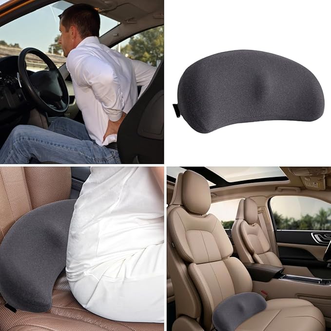 Car Lumbar Support Pillow, Ergonomic Memory Foam Vehicle Seat Back Support Pillow for Sciatica Pain Relief, Comfortable Automotive Seat Cushion Pad, Universal for SUV RV Truck (Dark Gray)