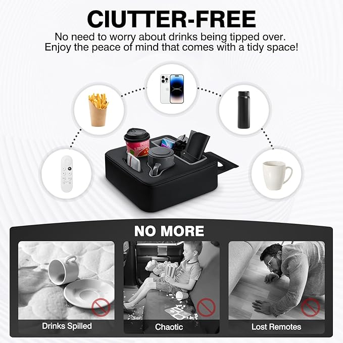 Autorder Back Seat Cup Holder for Car, Couch Cup Holder, Car Truck Boat RV Organizer, Holds Coffee Cups, Books, Phones, Remote Controls - PU Leather Black