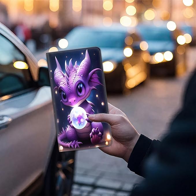 Car Document Holder with Magnetic Shut, Car Registration & Insurance Card Holder, Waterproof PU Leather Glove Box Organizer Vehicle Accessories Driver License for Women/Men, Baby Dragon Pattern