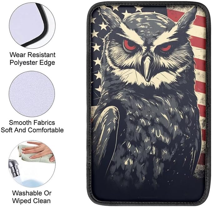 Car Center Console Pad, Universal Waterproof Car Armrest Seat Box Cover, Car Interior Accessories for Most Vehicle SUV Truck Vintage American Flag Owl Car Armrest Pad
