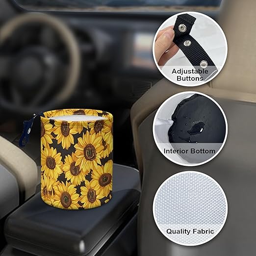 Car Trash Can with Hanging for Back Seat, Car Accessories for Women Men Automotive Garbage Cans Vehicle Trash Can for Truck SUVYellow Sunflower