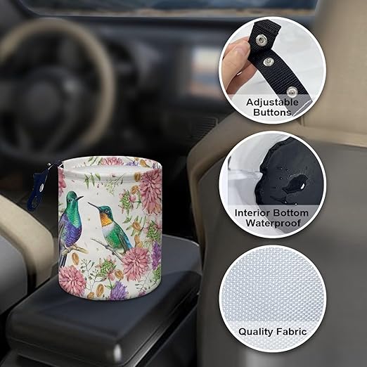 Brosoneto Collapsible Hummingbird Flower Trash Can - Rubbish Bin, Easy to Clean for SUVs, Trucks