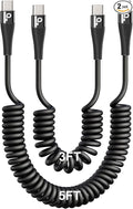 USB C to C Cable for Car 3FT&5FT, Coiled USB C Fast Charging Cable for iPhone 16 Short USB Type C Cable for iPhone 17/16/15/Pro Max/Plus/Samsung Galaxy S23, Compatible All Type C Devices-Black