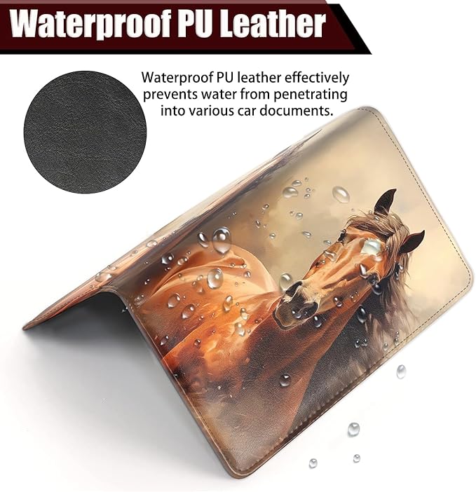 Yuxcfhjfe Car Registration and Insurance Holder, PU Leather Auto Document Holder for Men&Women, Vehicle Glove Box Compartment Organizer with Magnetic Shut for Driver's License, Horse Pattern