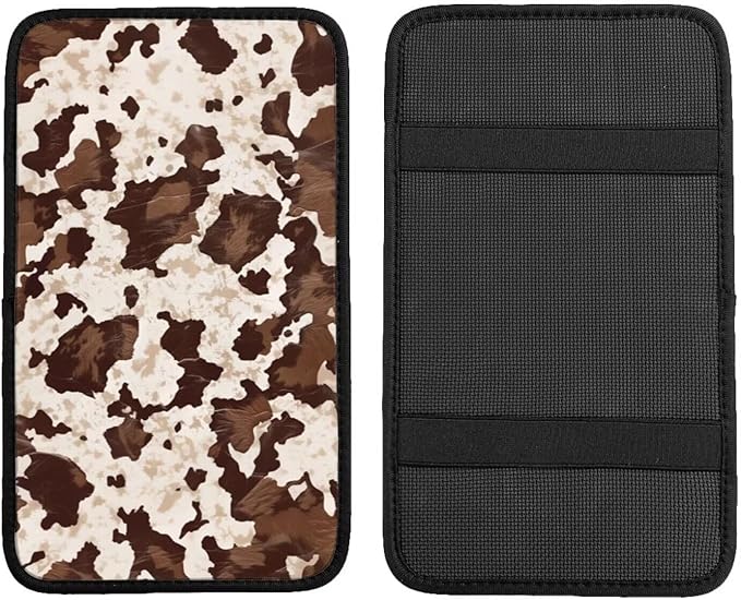 Cute Car Center Console Cover Cow Cowhide Premium Armrest Pad Scratch & Wear Resistant Cars Decor Armrest Pads Waterproof Cars Interior Accessories