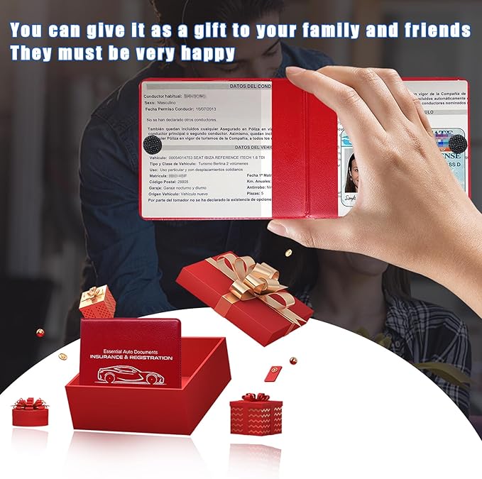 Ziciner Car Registration Insurance Holder, 2Pack Essential Auto Card Document Glove Box Organizer with Touch Fastener, Vehicle Interior Accessories Perfect for Most Car, Truck, SUV (Red/Small Car)