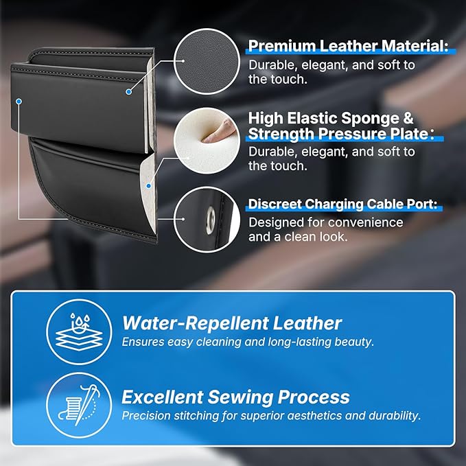 Car Seat Gap Filler Organizer 2-Pack, Premium Leather Storage Box with Cup Holders & Card Slots - Universal Fit for Car SUV Truck, Keep Phone, Keys, Sunglasses Secure (Black, Left + Right Side)