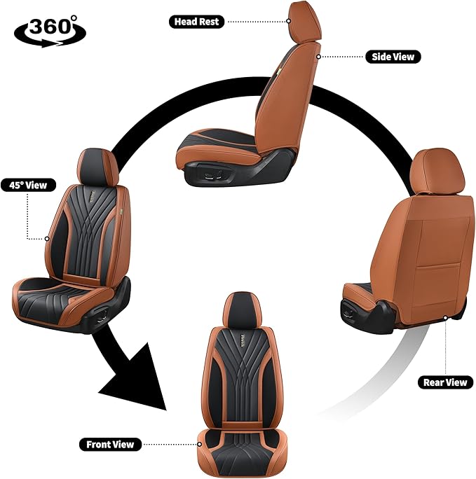 FLORICH Leather Seat Covers, Front Seat Covers,Waterproof Seat Cover for Cars, 2PCS Luxury Leatherette Brown Car Seat Cushion, Automotive Seat Covers for Sedan SUV Pick-up Truck