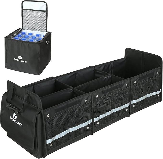 ROCK CLOUD Car Trunk Organizer with Cooler Bag Vehicle Organizers Storage Multi Compartments Collapsible for Auto SUV Truck Minivan Sedan