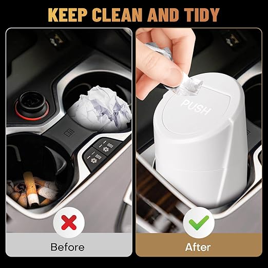 SGLRT Car Trash Can Bin with Lid - Car Garbage Can Cup Holder - White Mini Leakproof Vehicle Trash Garbage Can Bin with 20pcs Trash Bags-Car Organizers and Storage for Front Back Seat Accessories